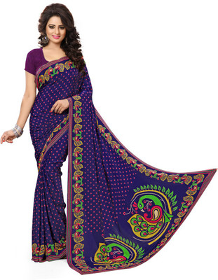 

Urban Vastra Animal Print Fashion Crepe Saree(Blue), Dark blue