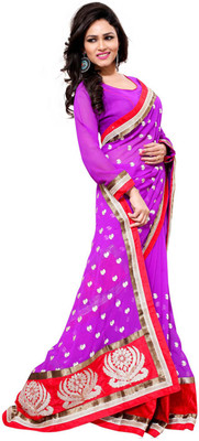 

Khushali Self Design, Embroidered Fashion Chiffon Saree(Purple)