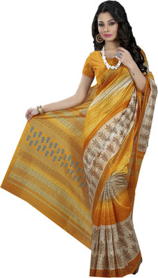 

Ishin Printed Fashion Art Silk Saree(Yellow), Yellow & beige