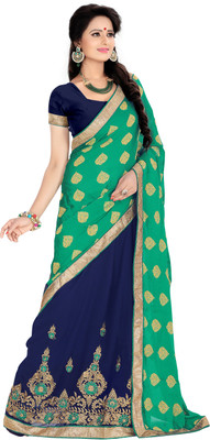 

Khushali Self Design, Embroidered, Embellished Fashion Georgette, Jacquard Saree(Light Green, Blue), Blue;light green