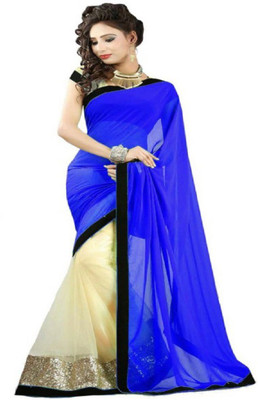 

Radhecreation Solid, Self Design Fashion Handloom Net Saree(Blue)