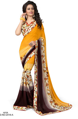 

Indianbeauty Self Design, Printed Fashion Chiffon Saree(Yellow, Brown), Brown;yellow