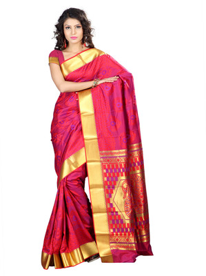 

Varkala Silk Sarees Woven Kanjivaram Jacquard Saree(Red), Purple;red