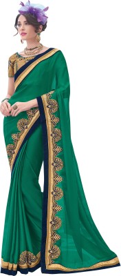 

Khushali Self Design, Embroidered Fashion Satin, Chiffon Saree(Green, Beige), Beige;green