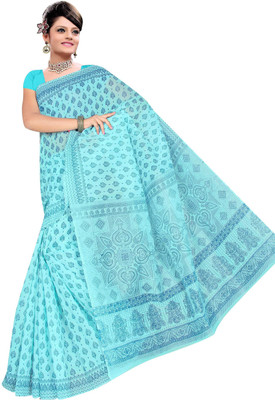 

revathi textiles Printed Gadwal Cotton Saree(Blue)