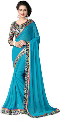 Indianbeauty Solid, Printed Bollywood Chiffon Saree(Light Blue) Flipkart