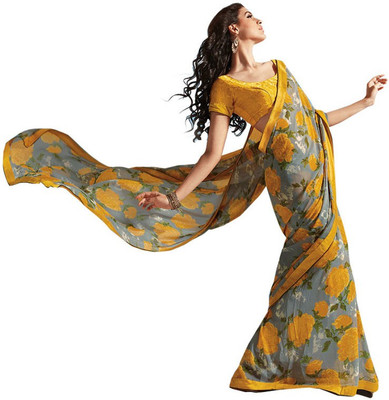 

Indian Wear Online Printed Fashion Pure Chiffon Saree(Yellow)