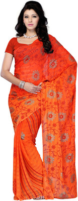 

JTInternational Printed Fashion Georgette Saree(Orange)