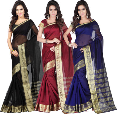 

Weavedeal Solid Banarasi Chanderi Saree(Pack of 3, Multicolor)