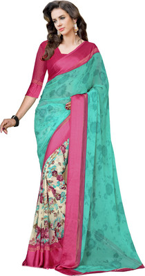 

Lovelylook Printed Daily Wear Georgette Saree(Green, Pink), Sea green & pink