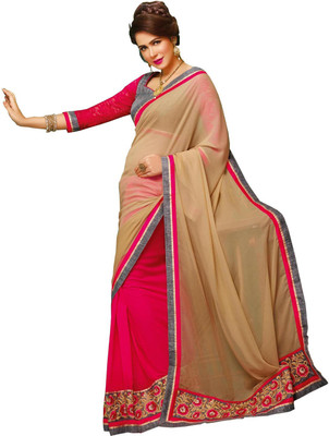

Lovelylook Embroidered Daily Wear Georgette Saree(Beige, Pink)