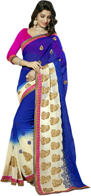 

Jiya Embroidered, Self Design Fashion Georgette Saree(Blue, White), Blue;cream