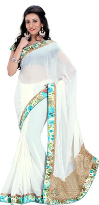 

Jiya Self Design, Embellished Fashion Georgette Saree(White, Multicolor), Multicolor;white