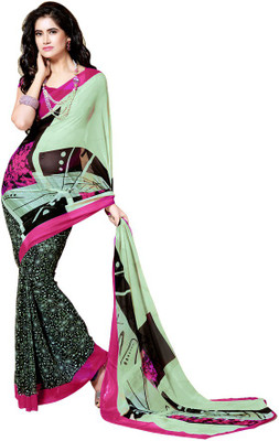 

Khushali Self Design, Printed Fashion Georgette Saree(Black, Multicolor), Black;light green;multicolor
