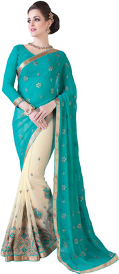 

Parisha Embroidered Fashion Georgette Saree(Green, Beige), Beige;green