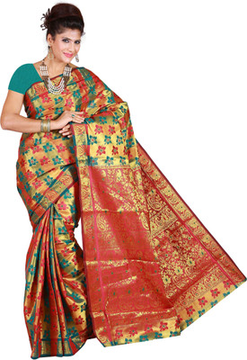 

Mimosa Woven Kanjivaram Handloom Art Silk Saree(Multicolor), Rama*straberry