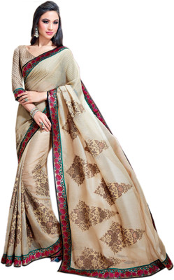 

Vishal Printed Bollywood Silk Saree(Beige), Cream