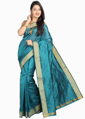 

Pavechas Solid Banarasi Cotton, Silk Saree(Dark Blue