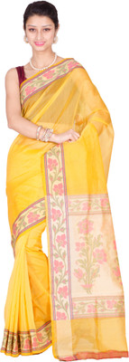 

Chandrakala Woven Banarasi Chanderi, Cotton Saree(Yellow), Lemon yellow