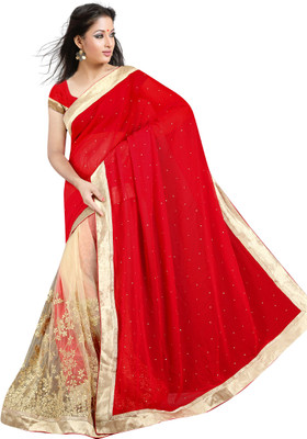

Om Shree Vallabh Embroidered Banarasi Georgette Saree(Red)