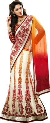 

Jiya Self Design, Embroidered, Embellished Fashion Net, Satin Saree(Multicolor, White)