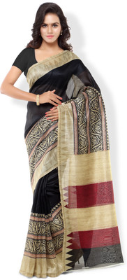 

Poornathava Floral Print Bollywood Art Silk Saree(Black
