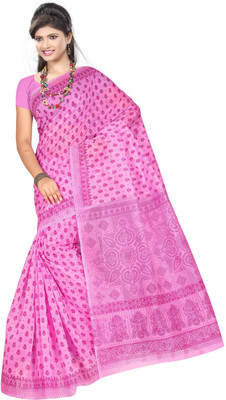 

revathi textiles Printed Gadwal Cotton Saree(Pink)