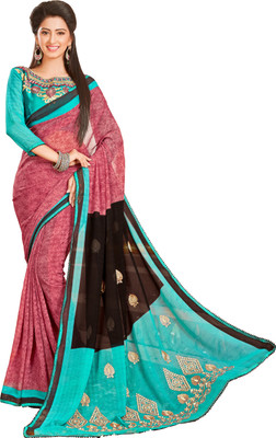 

Jiya Self Design, Embroidered Fashion Chiffon Saree(Pink, Brown, Light Blue), Brown;light blue;pink