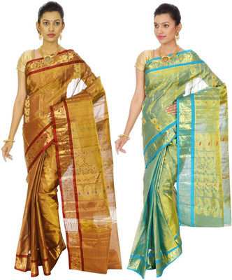

Mahaveersilkcreations Woven Kanjivaram Pure Silk Saree(Pack of 2, Multicolor), Multi
