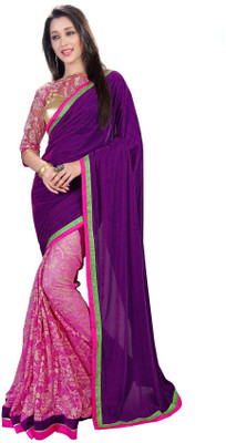 

Khushali Self Design, Embroidered Fashion Jacquard, Net, Velvet Saree(Purple, Pink, Beige), Beige;pink;purple