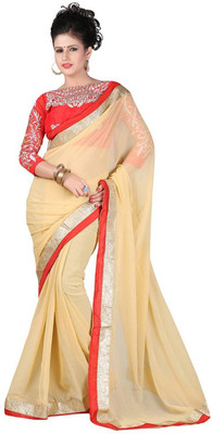 

Treadindia Embroidered Bollywood Chiffon Saree(Beige)