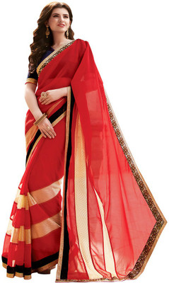 

Desi Butik Embroidered Fashion Georgette Saree(Red)
