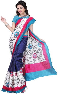 

Anushree Saree Printed Bhagalpuri Khadi Saree(Multicolor), Blue-sky