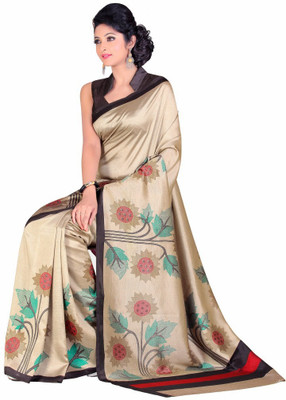 

Urban Vastra Floral Print Fashion Raw Silk Saree(Gold)