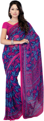 

Jaipur Kurti Floral Print Fashion Georgette Saree(Purple, Pink), Purple and pink