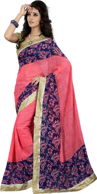 

Khushali Self Design, Printed Fashion Georgette Saree(Pink, Dark Blue), Dark blue;pink