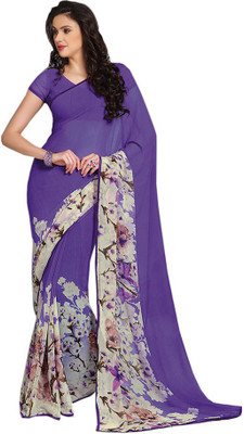 

Indian Wear Online Printed Fashion Pure Chiffon Saree(Blue)