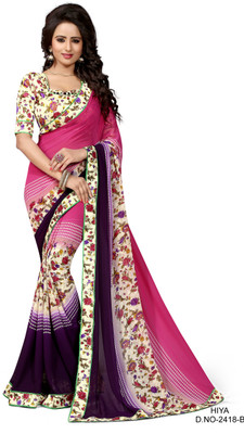 

Indianbeauty Self Design, Printed Fashion Chiffon Saree(Pink, Blue), Blue;pink