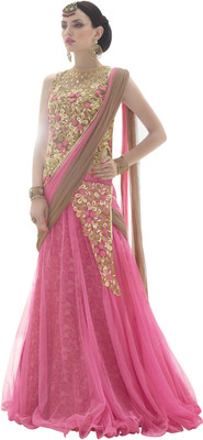 

Khoobee Self Design, Embroidered, Embellished Fashion Net Saree(Pink, Brown), Brown;pink