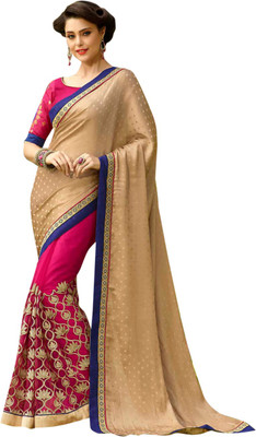 

Brijraj Embroidered Fashion Net Saree(Beige, Pink)