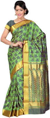 

Saara Self Design Fashion Art Silk Saree(Green, Gold), Green and golden