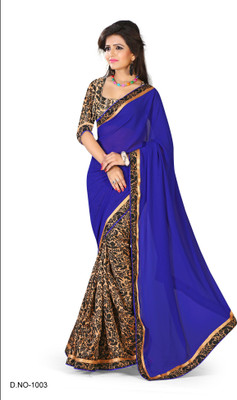 

Indianbeauty Solid, Printed Bollywood Chiffon, Printed Silk Saree(Blue)