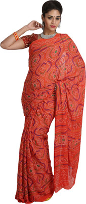 

Jaipur Kurti Printed Bandhej Viscose Saree(Multicolor), Peach