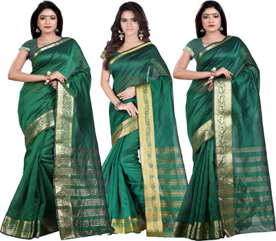 

Weavedeal Solid Banarasi Chanderi Saree(Pack of 3, Multicolor)