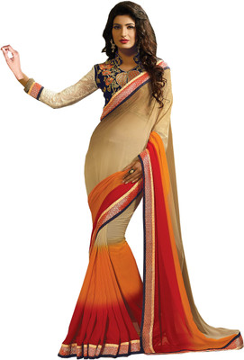 

Manthan Embroidered Fashion Georgette Saree(Beige, Red)