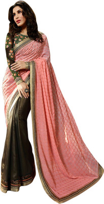

Brijraj Embellished Fashion Georgette Saree(Pink, Dark Green), Moss green;pink