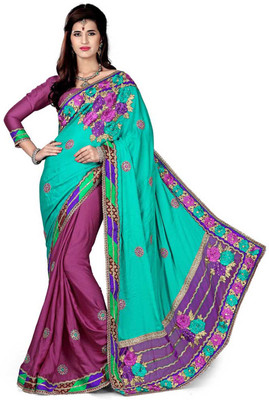 

Khushali Self Design, Embroidered, Embellished Fashion Dupion Silk, Crepe Saree(Light Green, Purple)