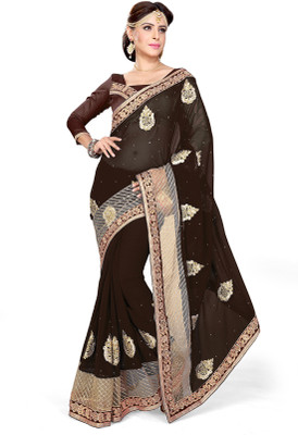 

Sourbh Sarees Embroidered Bollywood Georgette, Net Saree(Brown), Coffee