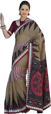 

Vandv Shop Printed Fashion Handloom Cotton Saree(Brown), Black;brown