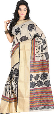 

Roopkala Silks Floral Print Bollywood Silk Cotton Blend Saree(Beige)
